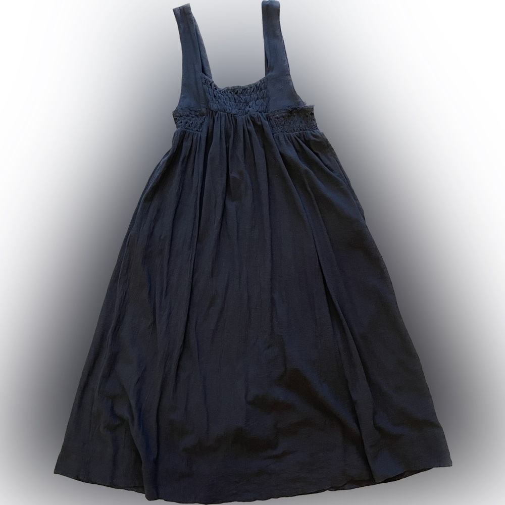 Free People Free-est Delphine Smocked 100% Cotton MIDI-Dress Size Medium BLACK